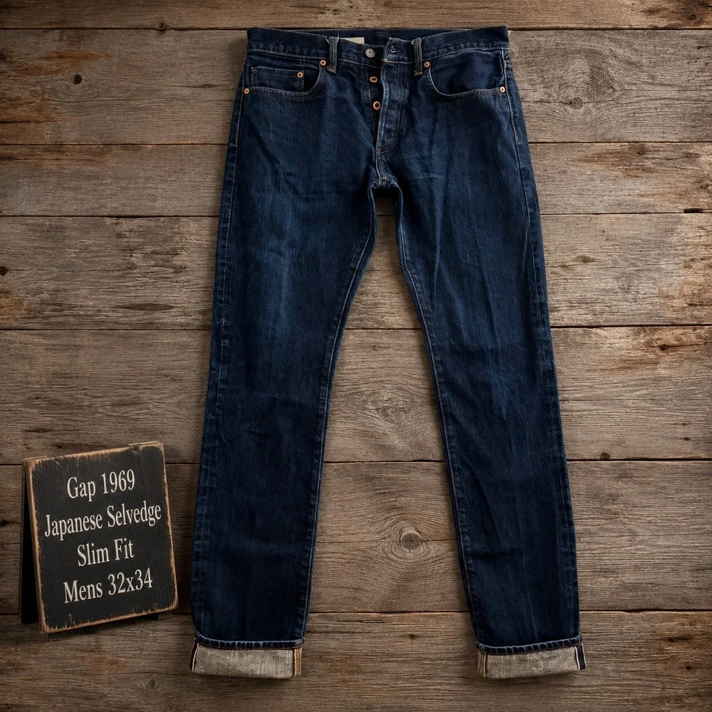 Gap 1969 Japanese Selvedge Slim Fit Jeans Mens 32x34 Dark Wash Red Line Denim